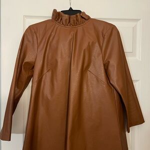 Tuckernuck Brown Leather Jacket with Ruffled Collar